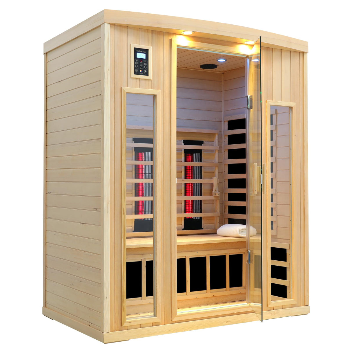 KUNSANA 3 Person Infrared Sauna, Ceramic Infrared Sauna 3 Person, Far Infrared Saunas for Home, Low EMF Infrared Indoor Sauna, Hemlock Wooded Sauna Room, Bluetooth Speakers, Chromotherapy Lights KUNSANA