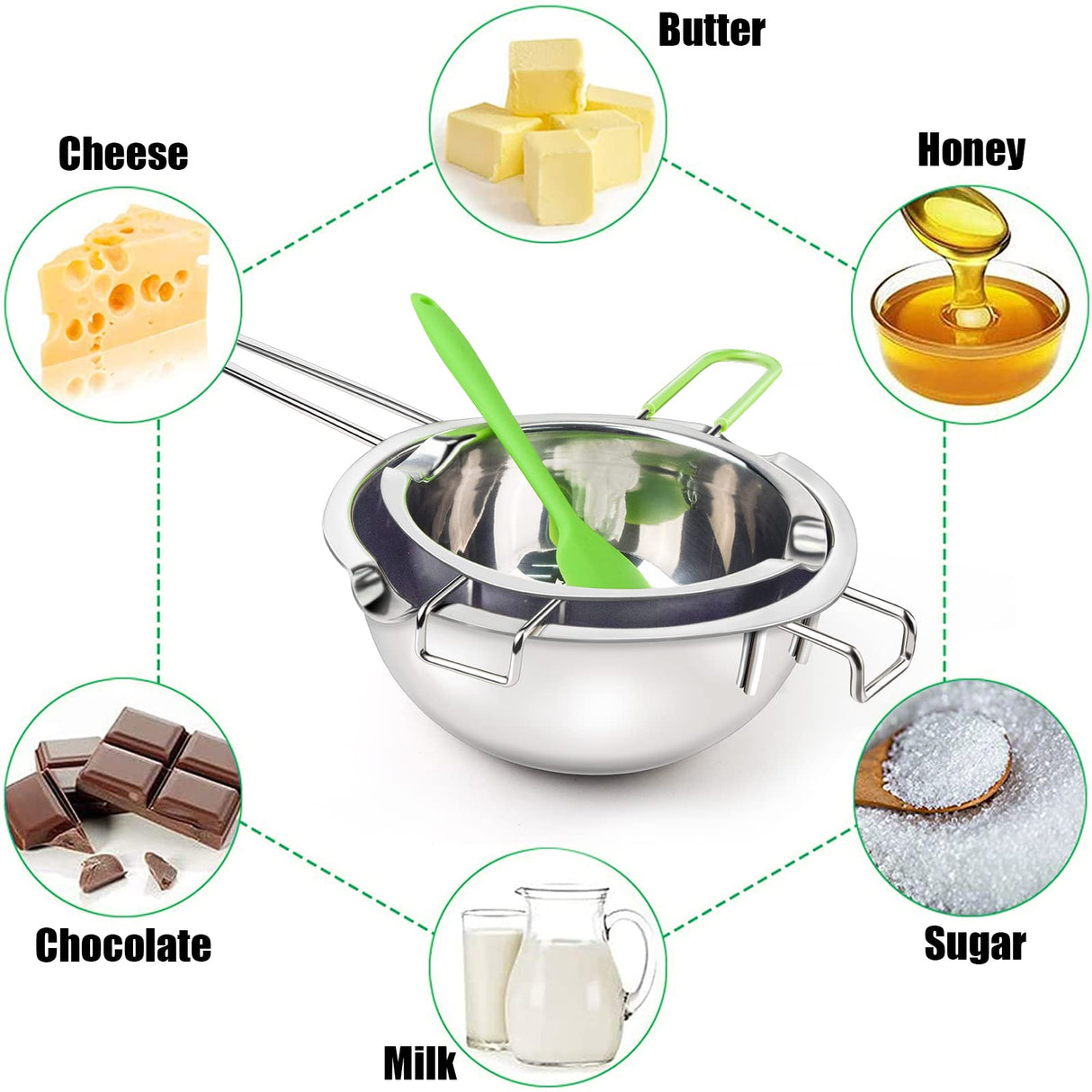 Double Boiler Pot Set for Melting Chocolate, Butter, Cheese, Caramel and Candy - 18/8 Steel Melting Pot, 2 Cup Capacity, Including The 1000ml and 600ml Capacity… Sysmie