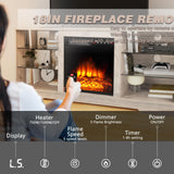 LEMBERI 58 Inches Fireplace TV Stand for TVs up to 65 Inches Console with 18'' Electric Fireplace & Remote, Wooden Modern Entertainment Center for Living Room with LED Light Glass Shelves (Grey) LEMBERI