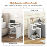 Giantex 3-Tier Side Table Set of 2, S-Shaped End Table with 2 Open Storage Compartments, Wood Narrow Bedside Table, Modern Nightstand for Bedroom, Living Room, Small Spaces, Easy Assembly, White Giantex