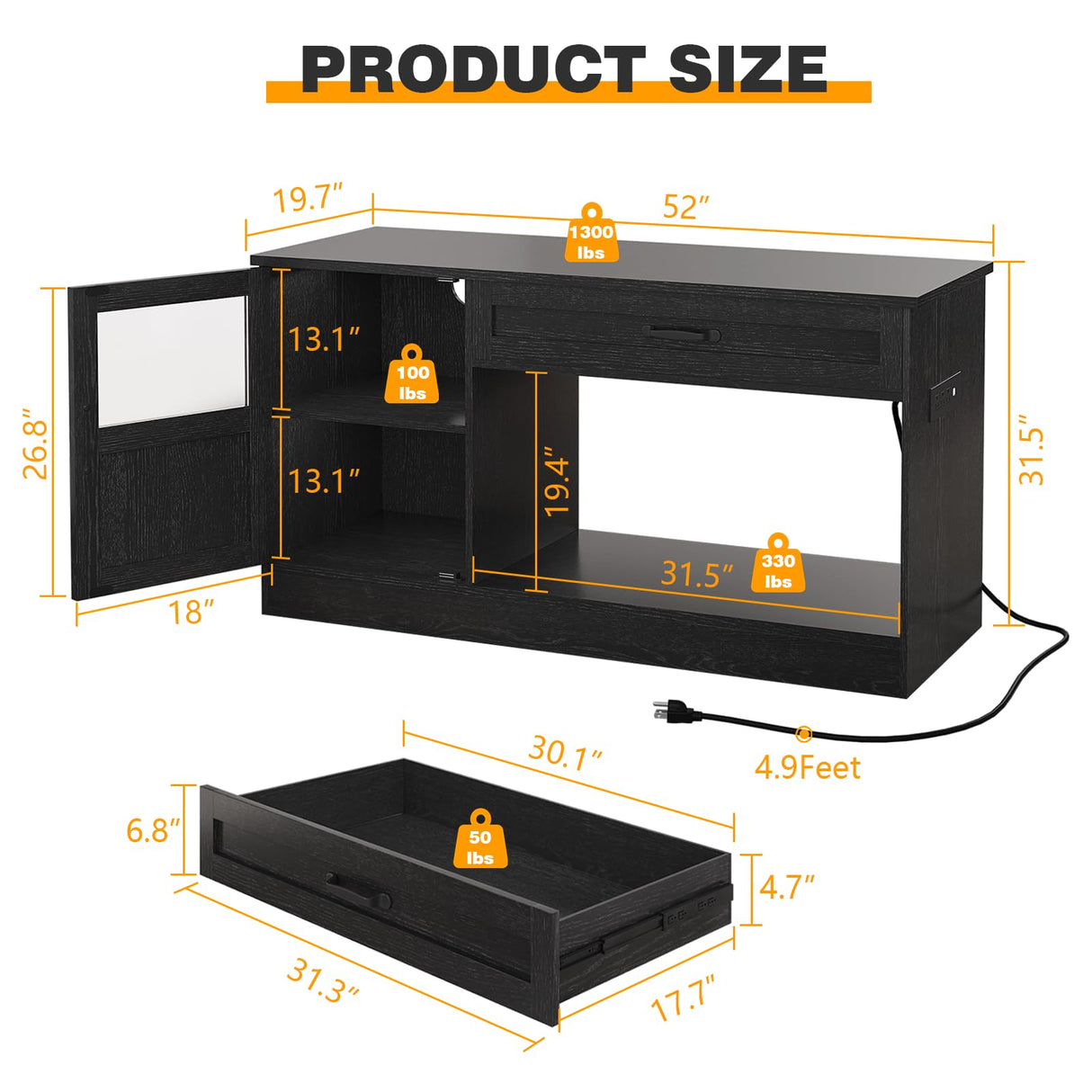 LUMIINOFAMI 55 Gallon Fish Tank Stand, Tank Stand 55-75 Gallon, Aquarium Stand 55 Gallon with Drawer, Reptile Tank Stand with Power Strip and LED Light, Terrarium Stand -1300Lbs LUMIINOFAMI