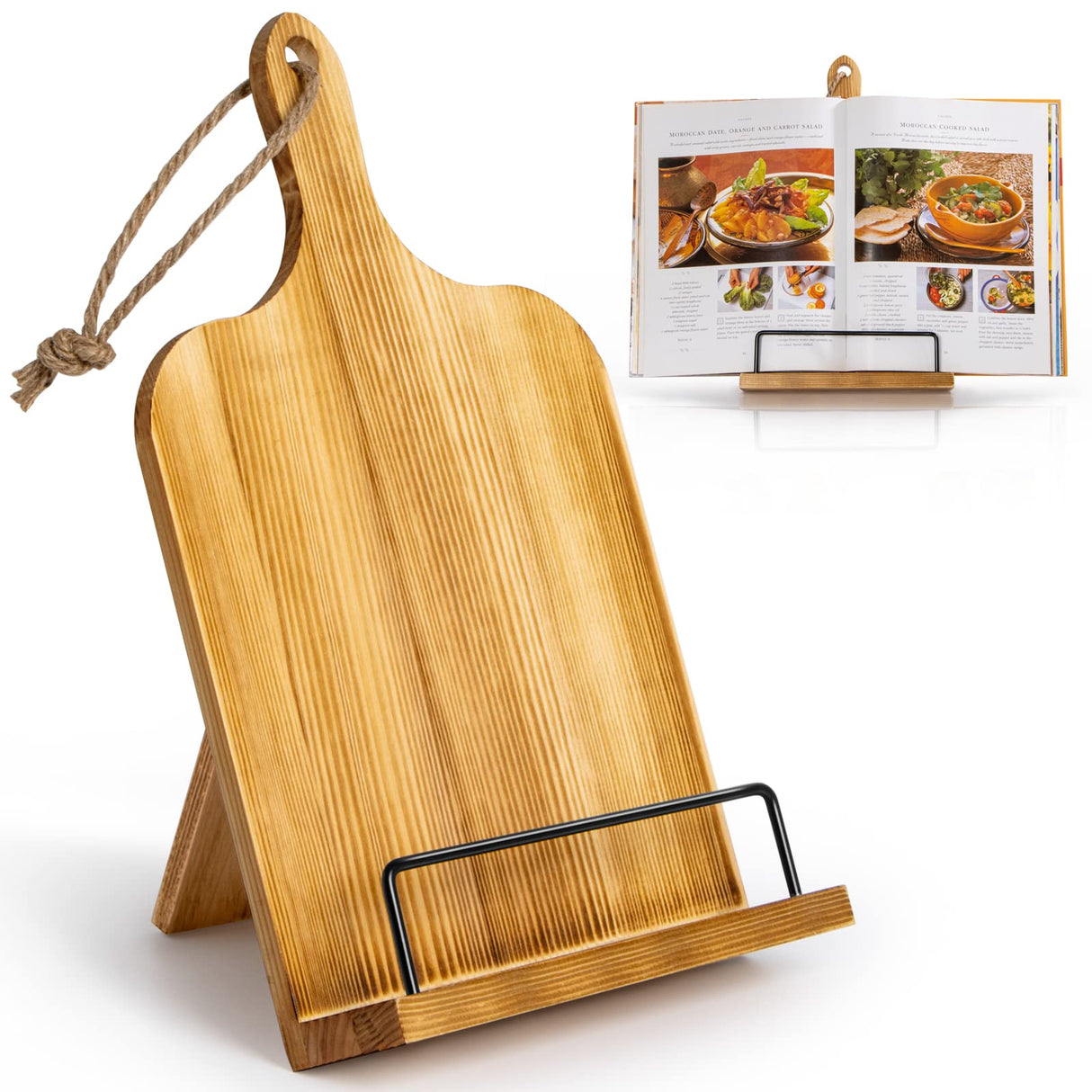 PUERSI Cook Book Stand for Kitchen Counter, Wooden Cookbook Holder, Adjustable Recipe Book Holder - Brown PUERSI