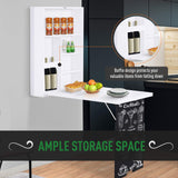 HOMCOM Wall Mounted Foldable Desk with a Blackboard, Fold Out Convertible Floating Desk with Shelves, White HOMCOM