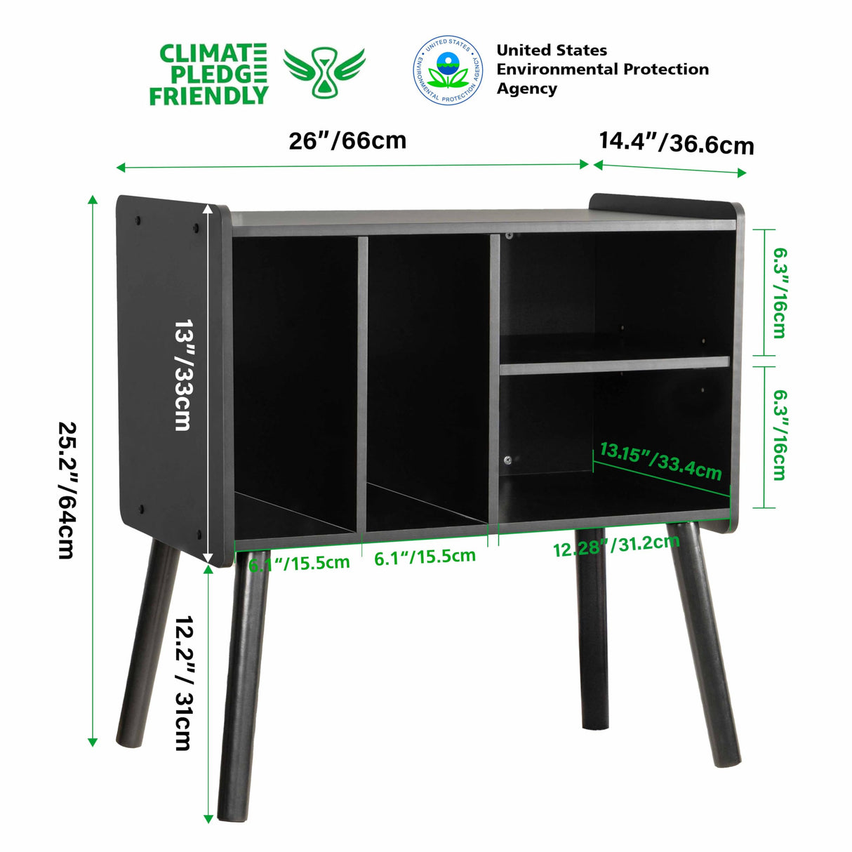 UODERS Record Player Table, Mid-Century Record Player Stand with Vinyl Storage Hold Up to 150+ Albums, Vinyl Record Cabinet with Adjustable Shelves, Wood Turntable Stand for Music Living Room (Black) UODERS