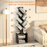 SHEEPAM 10 Tier Tree Bookshelf,Floor Standing Wood Tall Bookcase for Narrow Space, Storage Organizer Bookshelves for Books, Book Case for CDs/Movies/Books,Home Office,Living Room, Bedroom SHEEPAM