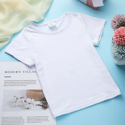 4 Pieces Sublimation Blank White T-Shirt Polyester Blank Crew Neck Short Sleeve T-Shirt for Children (Cute Style,Large)