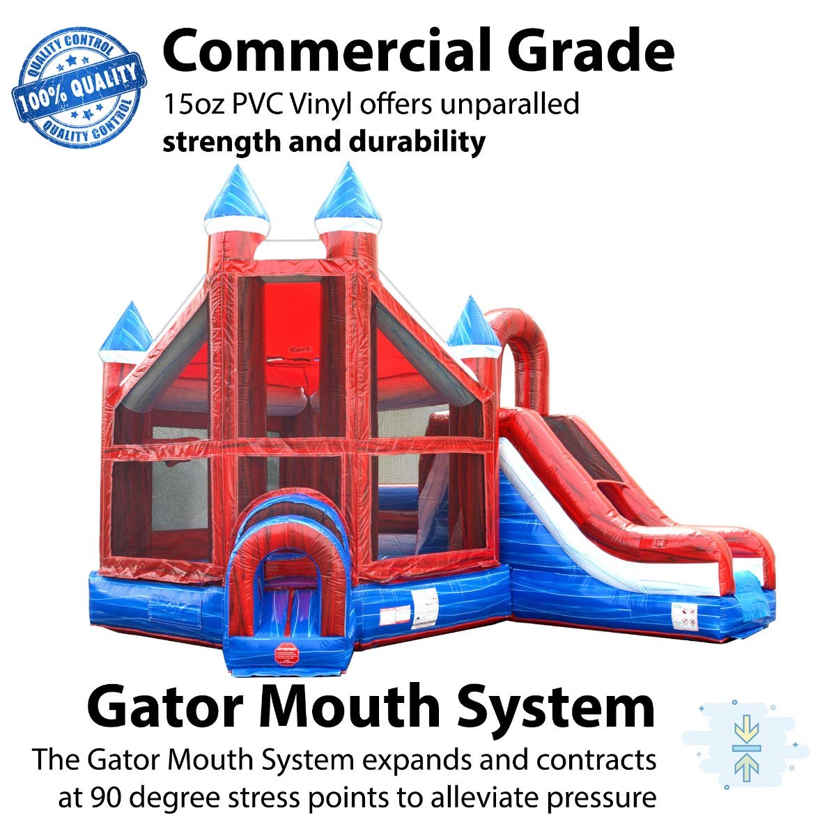 TentandTable Inflatable Bounce House with Slide for Kids 5-12 Large, Commercial Grade Bouncy Castle for Adults, Jump House, Includes Electric Air Blower, 19' L x 15' W x 16' H, Red White and Blue TentandTable