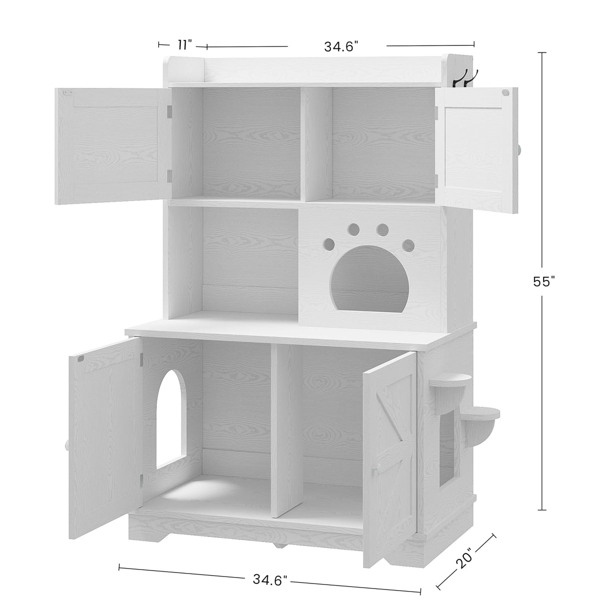 ANCTOR Multifunctional Cat Cabinet Cat Litter Box Enclosure Furniture 3-Tier Storage Play Area Tall Litter Box Furniture with Storage Easy Assembly (35.5”H, White) ANCTOR