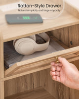 CHOEZON Nightstand with Charging Station, Side Table with Rattan-Style Drawer and Storage Shelf, Modern Rattan Night Stand with 2 USB Ports, Boho End Table Bedside Table for Bedroom, Natural MBZ01UWO CHOEZON