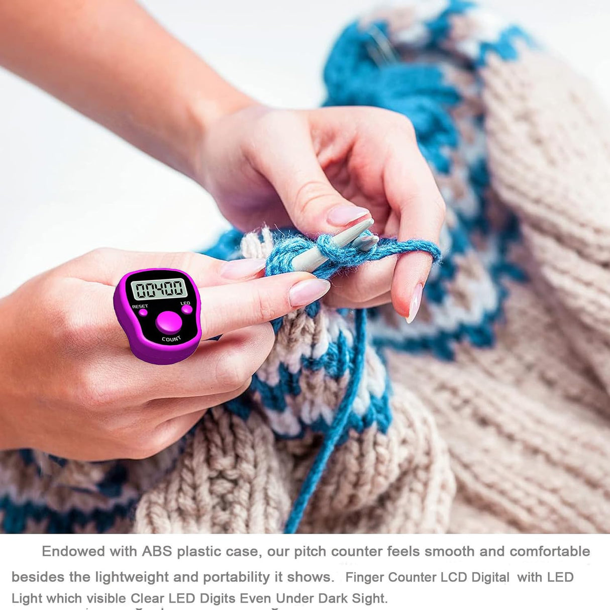 Stitch Counters 2 Pcs LED Digital Row Counter and Stitch Markers 50 Pcs Crochet Stitch Markers for Knitting Sewing Stitching Weaving, Muslim Pray, Recording Sports Scoring, Lap Counting (Purple pink) TESEAS