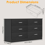 Bigbiglife Wood Dresser for Bedroom, 6 Drawer Double Dresser, Modern Chest of Drawers with Deep Drawers, Large Storage Organizer for Living Room, Closet,15.8" D x 47.2" W x 27.7" H (Black) Bigbiglife