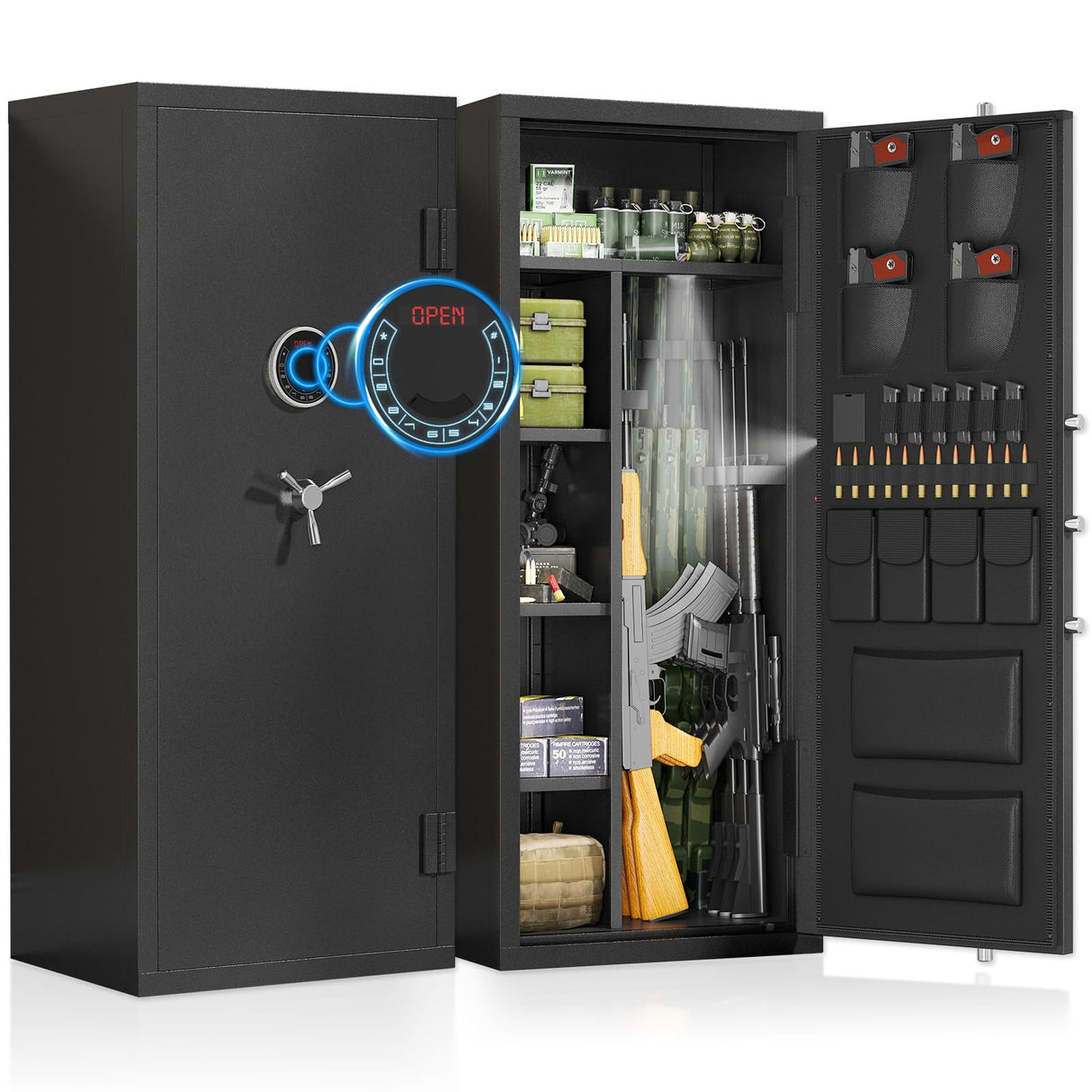 15-20 Gun Safe, Large Gun Safe for Rifles and Pistols, Unassembled Rifle Safe with Adjustable Shelf & Gun Rack, Gun Safe for Home and Shotgun, Quick Access Gun Cabinet with Mute Function & Dual Alarm Riflevault