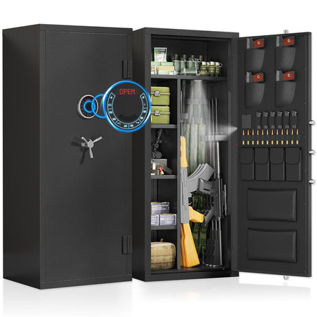 15-20 Gun Safe, Large Gun Safe for Rifles and Pistols, Unassembled Rifle Safe with Adjustable Shelf & Gun Rack, Gun Safe for Home and Shotgun, Quick Access Gun Cabinet with Mute Function & Dual Alarm Riflevault