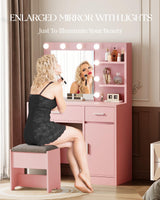 LIVELYGLOW Vanity with Lights, Makeup Vanity with Mirror, 3 Lighting Modes, for Bedroom, Pink LIVELYGLOW