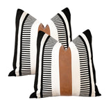 Vfuty Pack of 2 Farmhouse Throw Pillow Covers for Couch Sofa Decorative Faux Leather Square Cushion Cover Tribal Stripe Accent Pillow Case 18 x 18 Inch,Black Vfuty