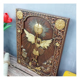 QIADGE Archangel Michael Sculpture Wall Hanging Wooden Carved Home Decor Plaque Personalized Crafts Christian Gift Idea (10 * 8 in) QIADGE