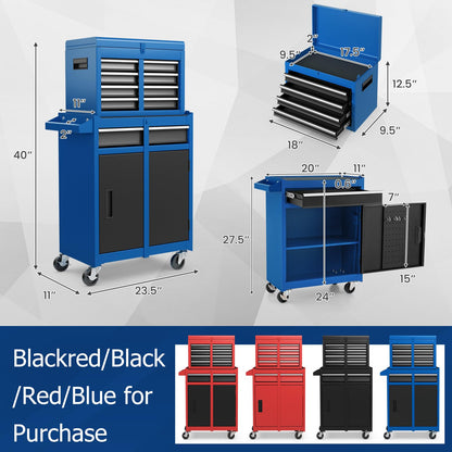 ERGOMASTER Tool Chest Heavy Duty Rolling Tool Cabinet 5-Drawer for Lockable Tool-Box & Removable Cabinet for Garage and Workshop - Blue - WoodArtSupply