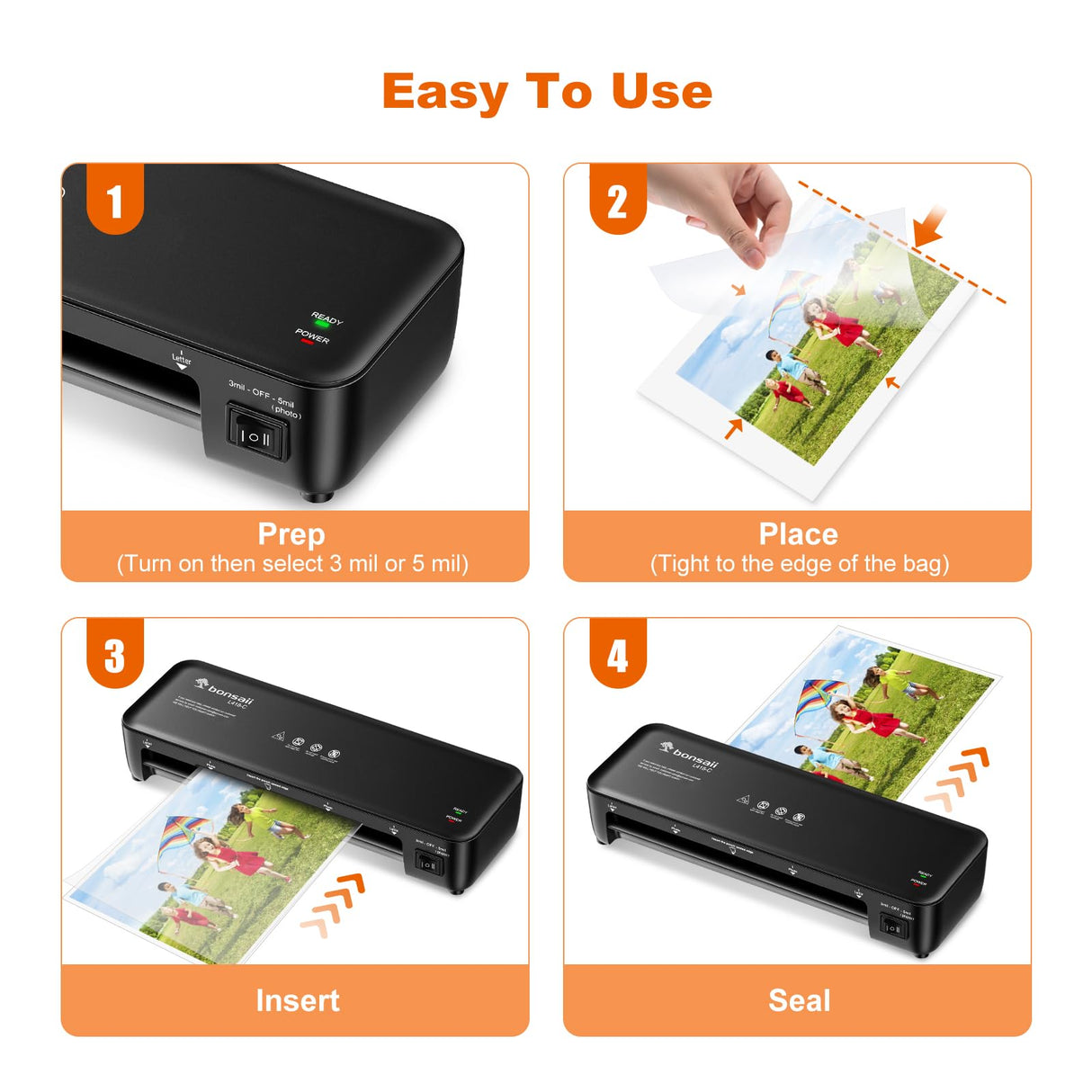 Bonsaii Laminator, 9 Inch 4 in-1 Thermal Laminator Machine Never Jam Technology with 40 Laminting Sheets, Paper Cutter, Corner Rounder for Home Office School Business bonsaii