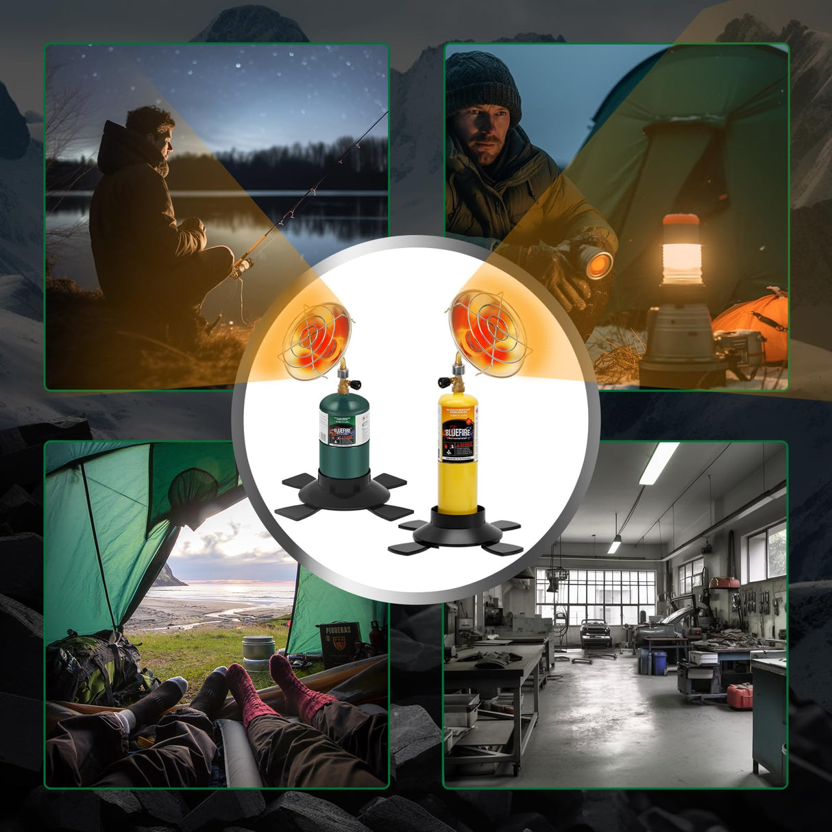 Portable Heater for Camping Outdoor Space Propane Heater 6200BTU Power with Control Valve Patio Heater Cordless 1lb Small Propane Gas Tank Holder Tent Garage Fishing stove buddy Hotdevil