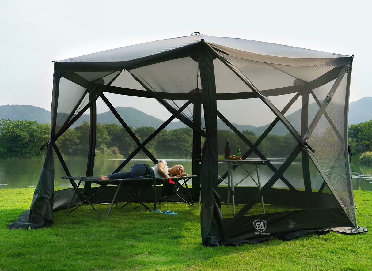EVER ADVANCED Pop Up Gazebo Screen House Tent for Camping 11.5 ft for 8-10 Person Instant Canopy Shelter with Netting Portable for Outdoor, Backyard EVER ADVANCED