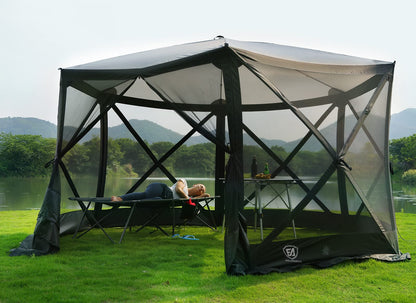 EVER ADVANCED Pop Up Gazebo Screen House Tent for Camping 11.5 ft for 8-10 Person Instant Canopy Shelter with Netting Portable for Outdoor, Backyard - WoodArtSupply