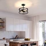 Karjearl Farmhouse Semi Flush Mount Ceiling Light, D11.8 Inches Black Industrial Sloped Ceiling Light Fixtures Vintage Metal Cage Ceiling Lamp for Kitchen Hallway Entryway Laundry Room Bedroom Karjearl
