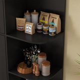 Loomie Kitchen Pantry Storage Cabinet, Food Pantry Cabinet with Doors & Adjustable Shelves, 64" Tall Kitchen Cabinet with 5-Tier External Shelf, Freestanding Cupboard for Kitchen (Black) Loomie