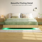 Tatub Natural King Floating Bed Frame with LED Lights, Modern Fluted Oak Platform Bed Frame Floating, Heavy Duty Metal Slats, No Box Spring Required Tatub