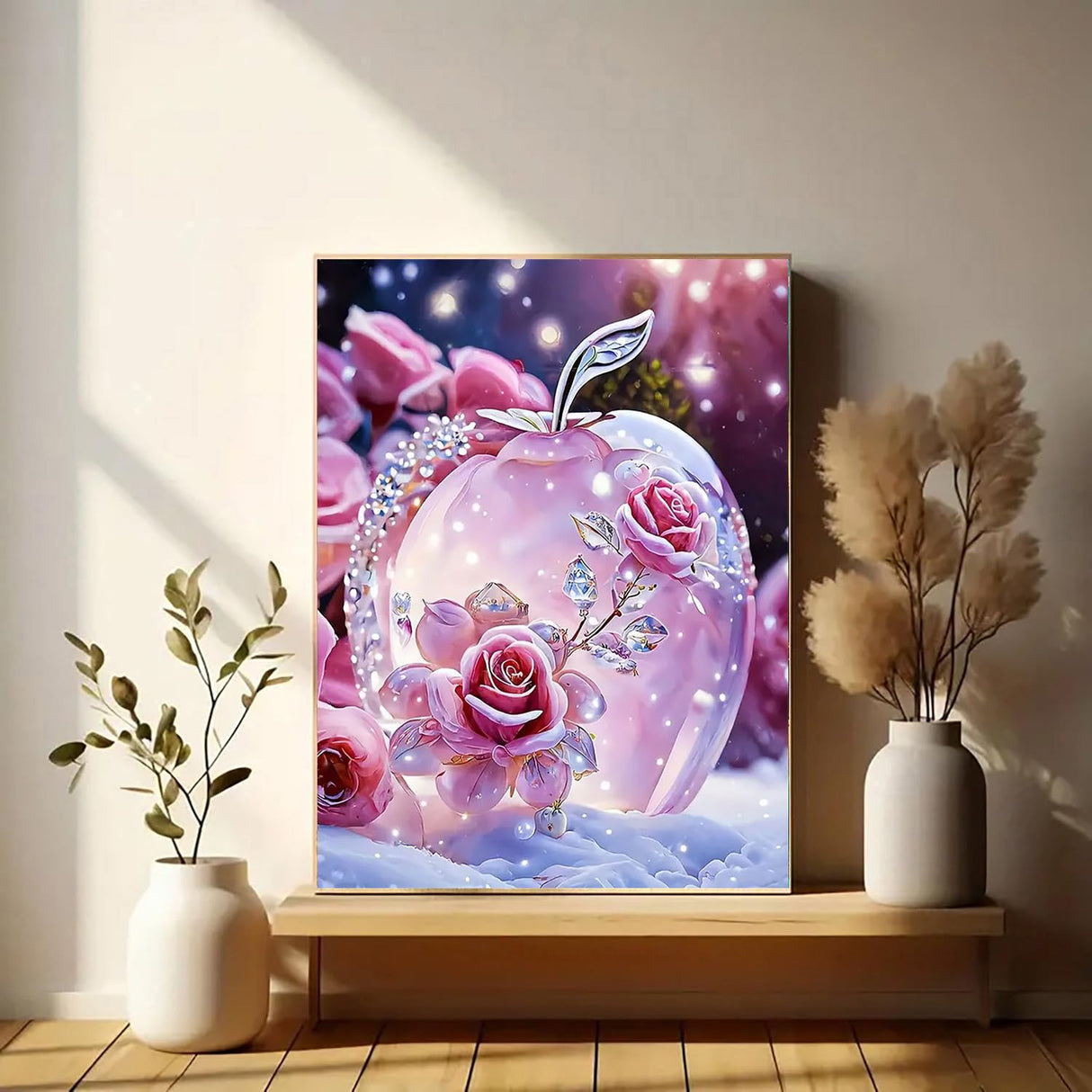 Diamond Art Painting Kits for Adults, Pink Rose 5D Diamond Painting Dots Art Kits for Adults Beginner, Crystal Apple DIY Full Round Gem Crystal Art Paint by Diamond, Home Wall Decor 12x 16 in BYGFHLYW