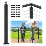 Gyykzz 42" Corner Post Cable Railing, 90° L-Drilled Black Corner Post with Cable Grommet, T304 Stainless Steel Cable Handrail Angle Post, Adjustable Top Metal Corner Post for Deck Railing System Gyykzz