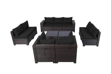 LEVELEVE 11 Pieces Outdoor Patio Furniture Sets,Rattan Conversation Sectional Set,Manual Weaving Wicker Patio Sofa,w/Table&Wide Armrest LEVELEVE