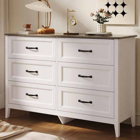 Gizoon 6 Drawer Dresser, 47.2" W Chest of Drawers, Modern Dresser for Bedroom, Wood TV Stand for Living Room, with Smooth Rail, Metal Handles, Anti-tip, for Hallway, Entryway, Grey Gizoon