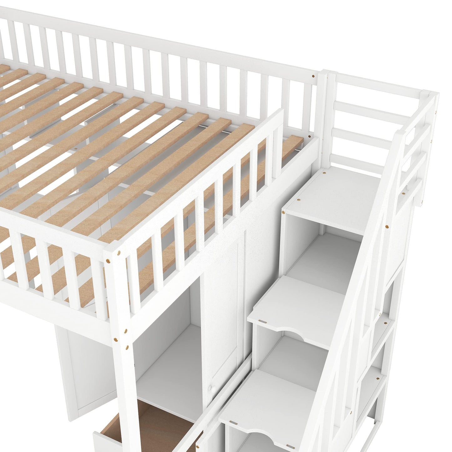 Harper & Bright Designs White Full Size Loft Bed with Integrated Storage and Workspace - WoodArtSupply