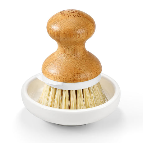 SUBEKYU Bamboo Dish Brush, Kitchen Dish Scrubber Brush, Natural Wooden Dishwashing Brush for Cleaning Dishes/Pans/Pots, Built-in Scraper, Sisal Bristles,1 Set SUBEKYU