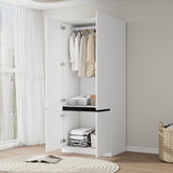 LABROSKIA Bedroom Armoire Wardrobe Closet with 2 Doors: 75" White Wardrobe Cabinet for Clothes, Wooden Closet with Hanging Rod, Modern Armoire with Shelves (1) LABROSKIA