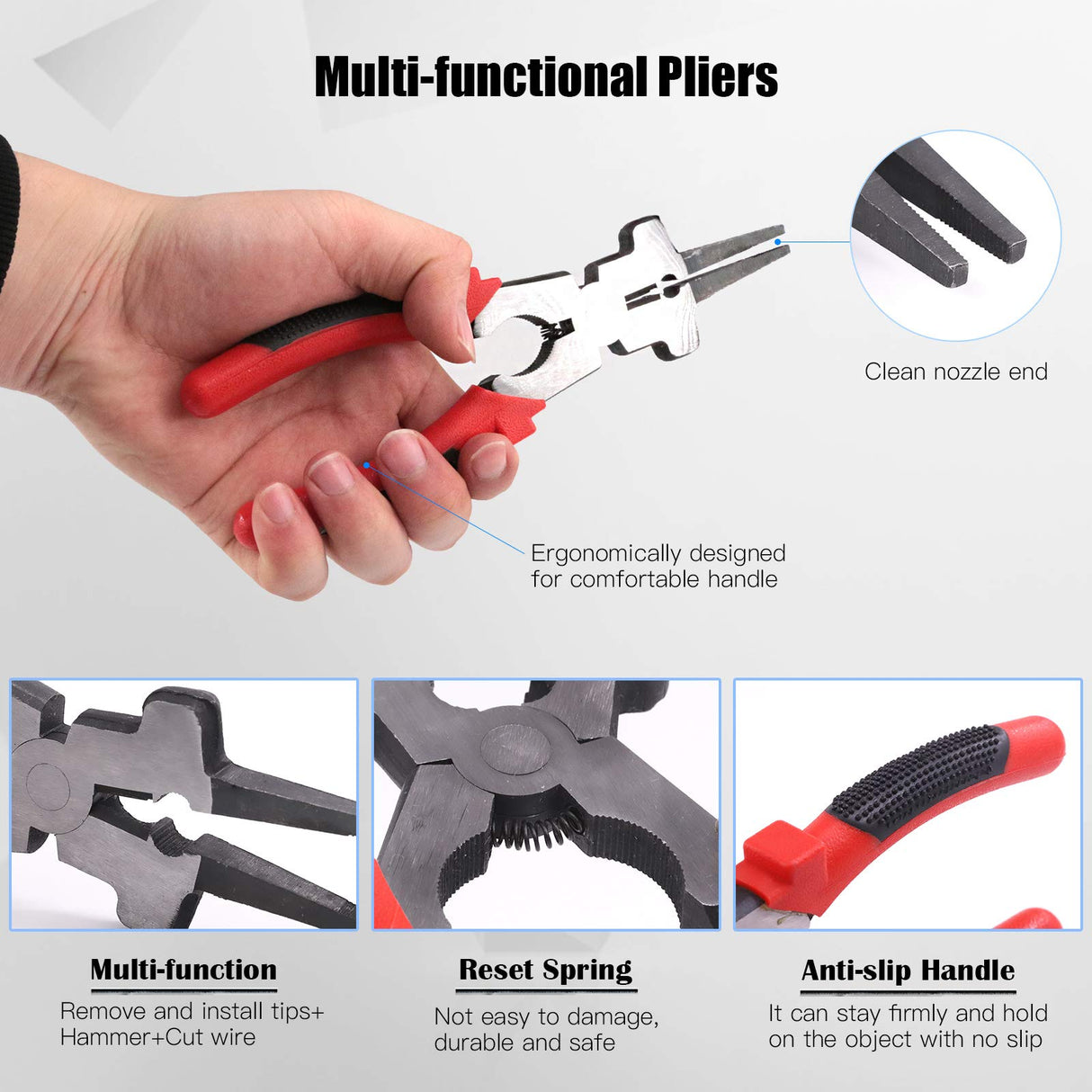 Glarks 6Pcs Welding Slag Removal Tool Set, Include 10'' Welding Chipping Hammer with Coil Spring Handle, Wire Brush, 10'' Welding Plier and 2Pcs Stainless Steel Metal Sheet Thickness Gauges Glarks