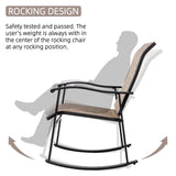 Vongrasig 3 Piece Outdoor Rocking Bistro Set, Textilene Fabric Small Patio Furniture Set, Front Porch Rocker Chairs Conversation Set with Glass Table for Lawn, Garden, Balcony, Poolside (Brown) Vongrasig