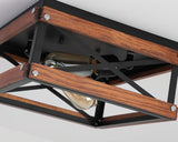 Rustic Farmhouse Flush Mount Light Fixture Two-Light Metal and Wood Square Flush Mount Ceiling Light for Hallway Bedroom Kitchen Entryway, Black Fivess Lighting