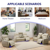 Anthato Power Recliner Sofa Set, Living Room Furniture Sets, Leather Reclining Sofa Set, Recliner Couch Loveseat and Chair with Coffee Table/Cup Holders/Charging Port for Home Theater Seat, Khaki Anthato