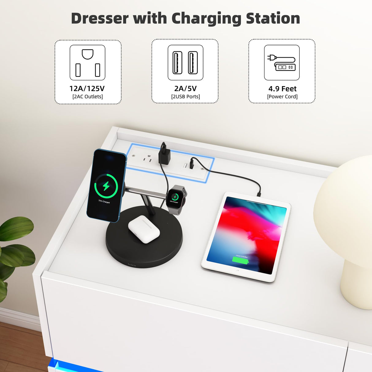 OTUTUMUS White Dresser of 9 Drawers - 61” Wide Chest of Drawer Organizer, Modern TV Stand Storage Cabinets with Large Wood Drawers for Bedroom, Living Room, Entryway, Hallway OTUTUMUS