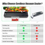 Etunsia Vacuum Sealer Machine, Cordless Rechargeable Vacuum Sealer for Dry/Moist Food Storage to Extend Fresh, With 1 Air Hose for Containers and Mason Jars, With Bag Cutter and 10 Vacuum Sealer Bags Etunsia
