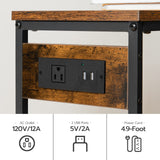 HOOBRO Narrow Console Table with Power Outlets, 29.5" Small Entryway Table with Charging Station, Thin Sofa Table, Side Table, for Hallway, Bedroom, Living Room, Rustic Brown and Black BF75UXG01 HOOBRO