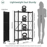 DEANIC 4 Tier Foldable Storage Shelves with Wheels, Large Capacity Shelving Unit, Freestanding Metal Wire Shelf Rack, No Assembly Organizer Rack for Garage Kitchen, Basement, Pantry(Black Pack of 2) DEANIC