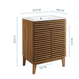 Modway Render Mid-Century Bathroom Vanity With Sink in Walnut White,24 Inch Modway