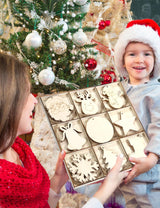 Wohohoho 45Pcs Unfinished Paintable Blank Wooden Christmas Ornaments with Tray, 9 Designs DIY Predrilled Wood Ornaments for Crafts. Christmas Tree Hanging Decorations Xmas Art Birthday Gift for Kids wohohoho
