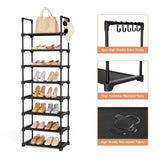 LANTEFUL Tall Shoe Rack 8 Tiers, 16-20 Pairs Shoe and Boots Organizer Storage Sturdy Shoe Shelf, Narrow Vertical Shoe Rack for Entryway, Closet, Metal Shoe Organizer with 5 Hooks LANTEFUL