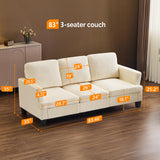 VINGLI Beige 83" Sofa Couches for Living Room, Corduroy Modern Comfy 3 Seater Couch 25.6" Deep Seat Upholstery Cozy Sofas for Small Space, Bedroom, Apartment, Home Office VINGLI