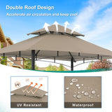 COBANA Grill Gazebo 8’x 5’ Outdoor Patio Backyard BBQ Grill Shelter Double Tiered Soft Canopy Top with Steel Frame and Bar Counters, Beige COBANA