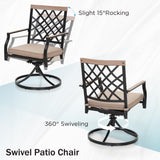 PHI VILLA 5-Piece Outdoor Dining Set, 4 Steel Metal Swivel Patio Chairs & 1 Square Dining Table, Wood-Like Pattern Armrest PHI VILLA