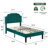 VECELO Twin Upholstered Platform Bed Frame with Tufted Adjustable Headboard/Mattress Foundation/Wood Slat Support,Easy Assembly,Dark Green VECELO